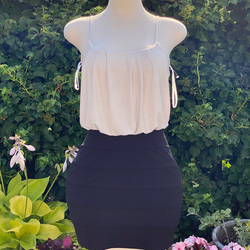 Y2K Glitter Black Bandage Mini Dress Women's M Clubcore Y2K Baddie Bodycon Dress